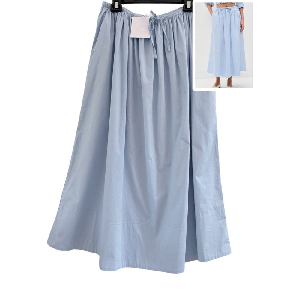 Pistola Noelle Maxi Skirt Glacier Blue Cotton Poplin Elastic Waist A-Line Size S